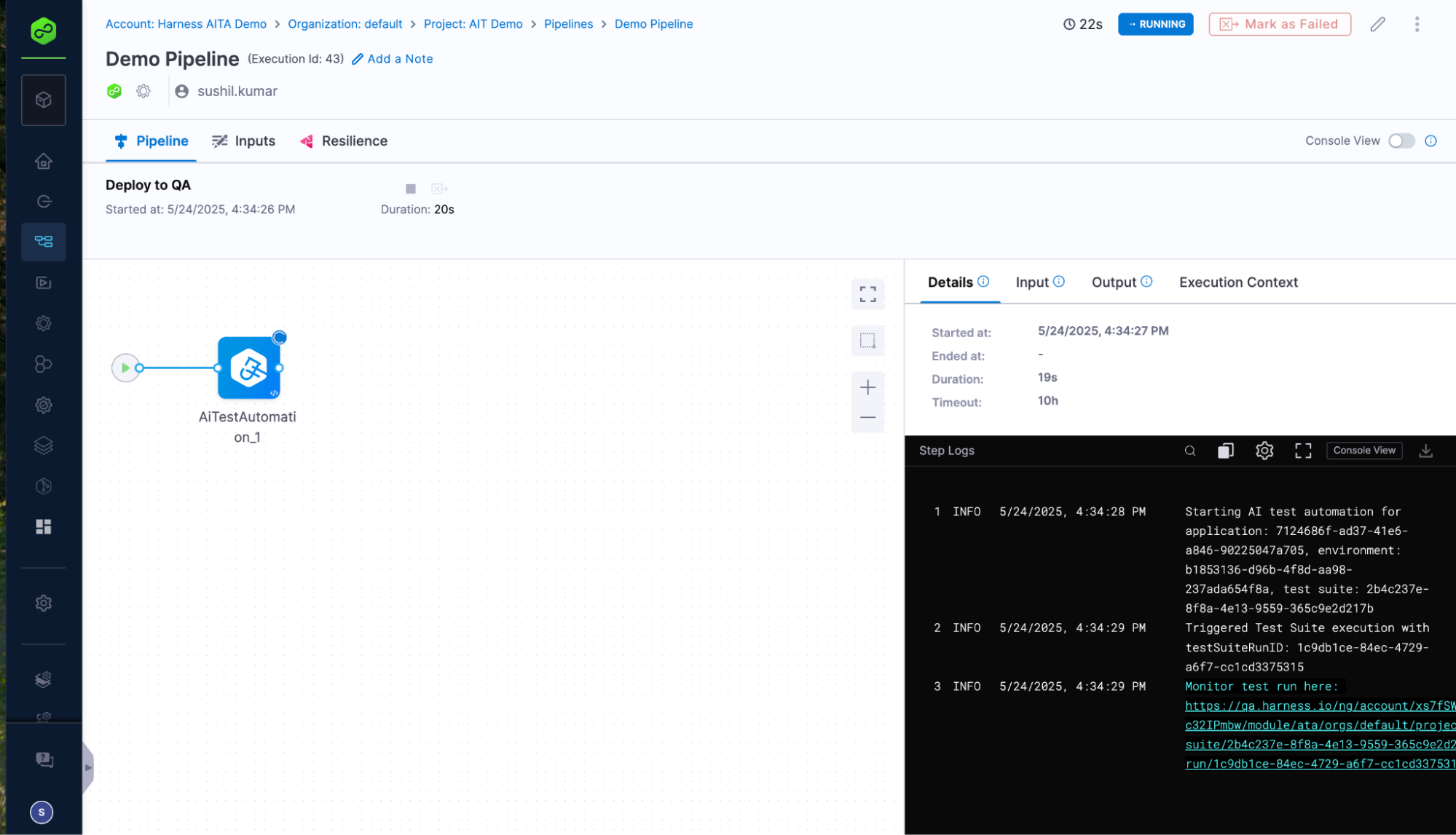 Click to view full size image AI Test Automation menu